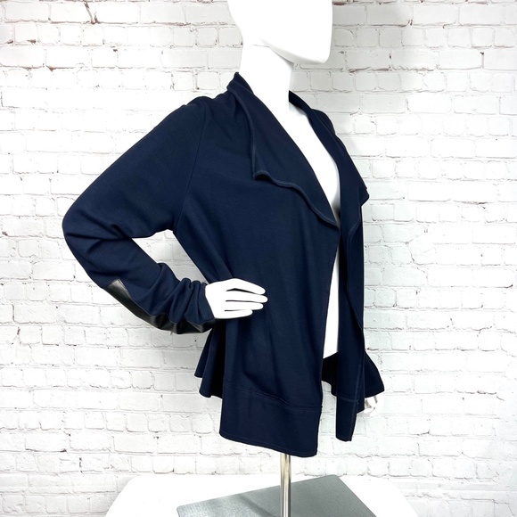 ⏳••NWOT |•FIFTEEN TWENTY•| Navy Blue Drape Leather Patch Cardigan•• - Picture 2 of 14